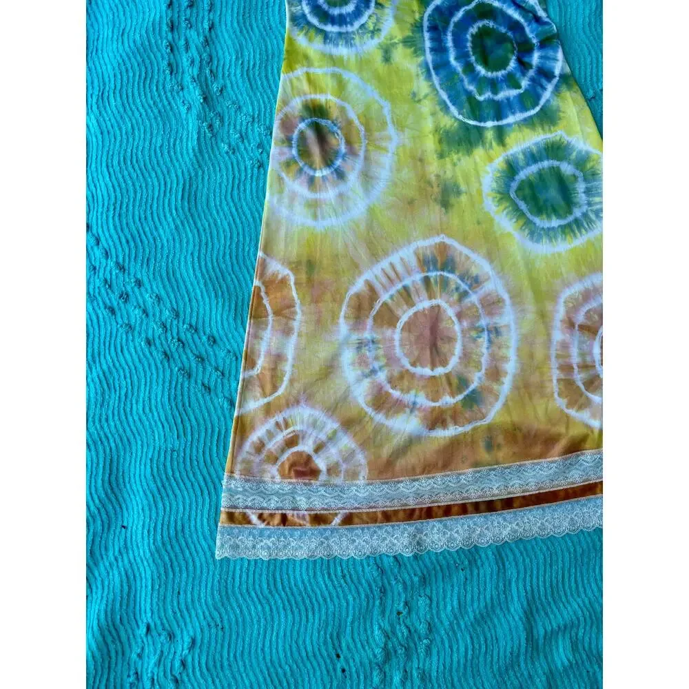 Hand Dyed Vintage Rainbow Multi Color Shibori Dye Slip Dress Reworked Loungewear